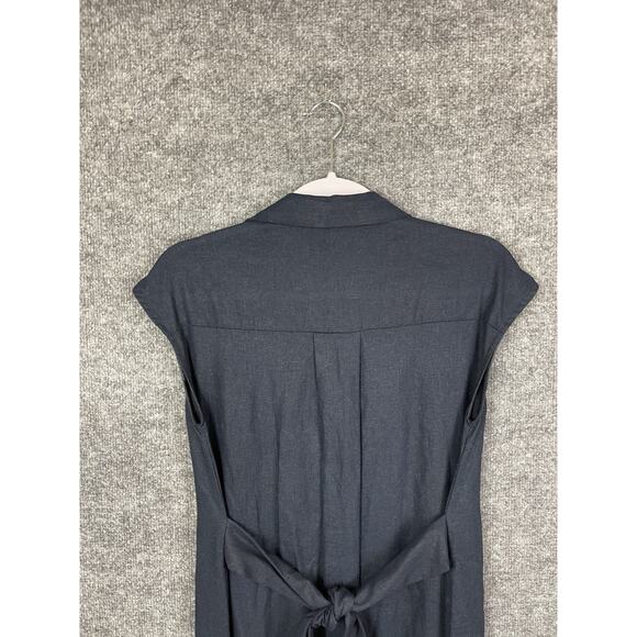 Zara Linen Navy Blue Sleeveless Button-down Maxi Shirt Dress Size XS - Picture 9 of 15